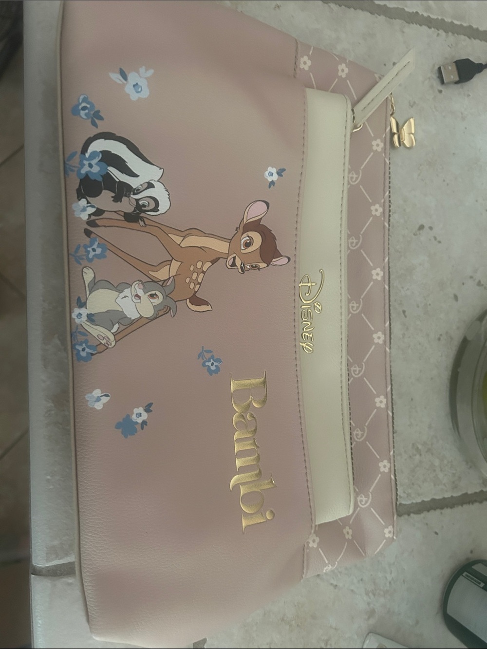 Disney Bambi Pink and Cream Cosmetic Pouch with Gold Logo